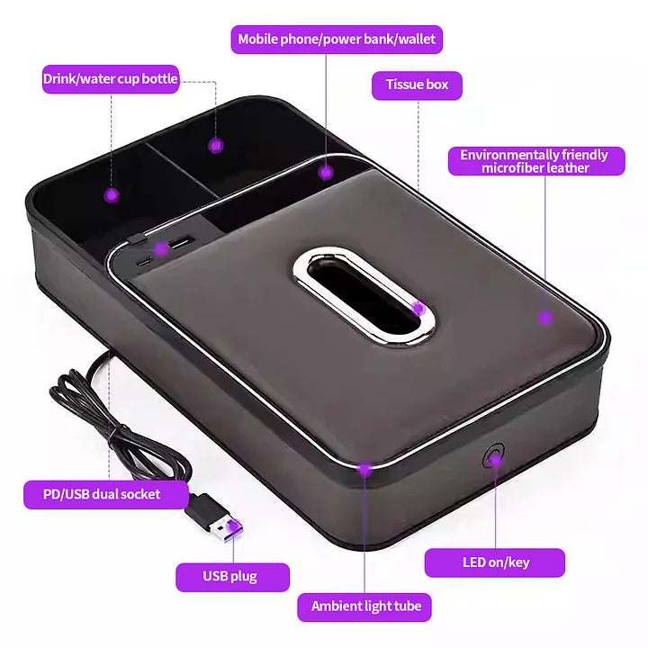 Multifunctional car armrest box