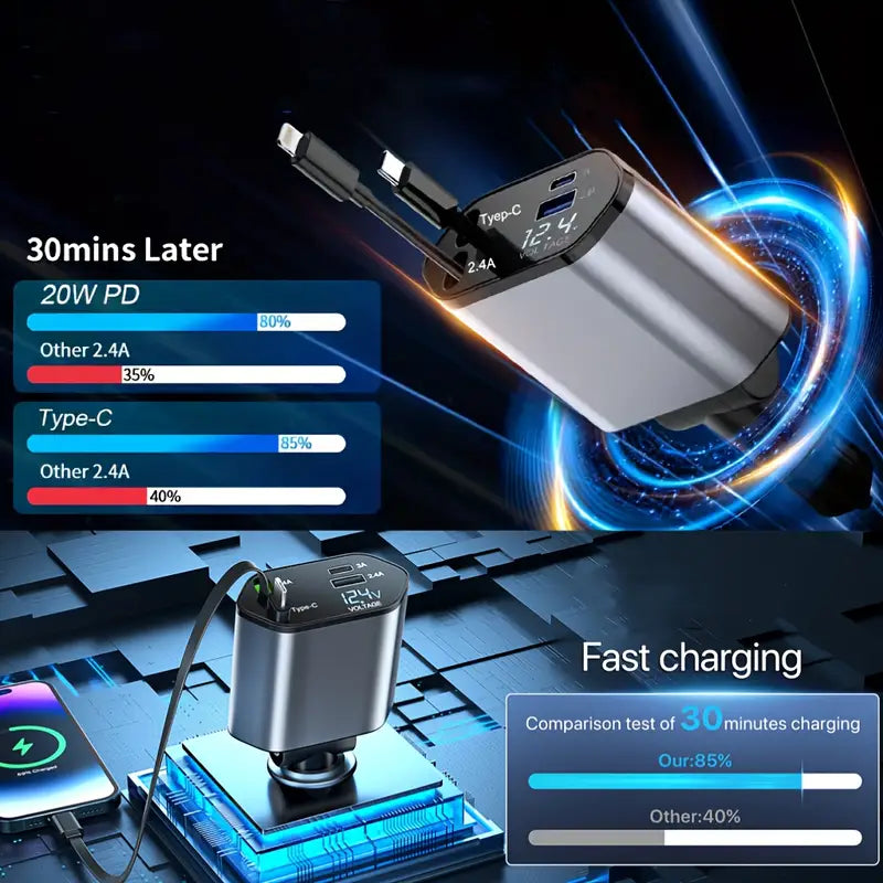 4 in 1 retractable car charger