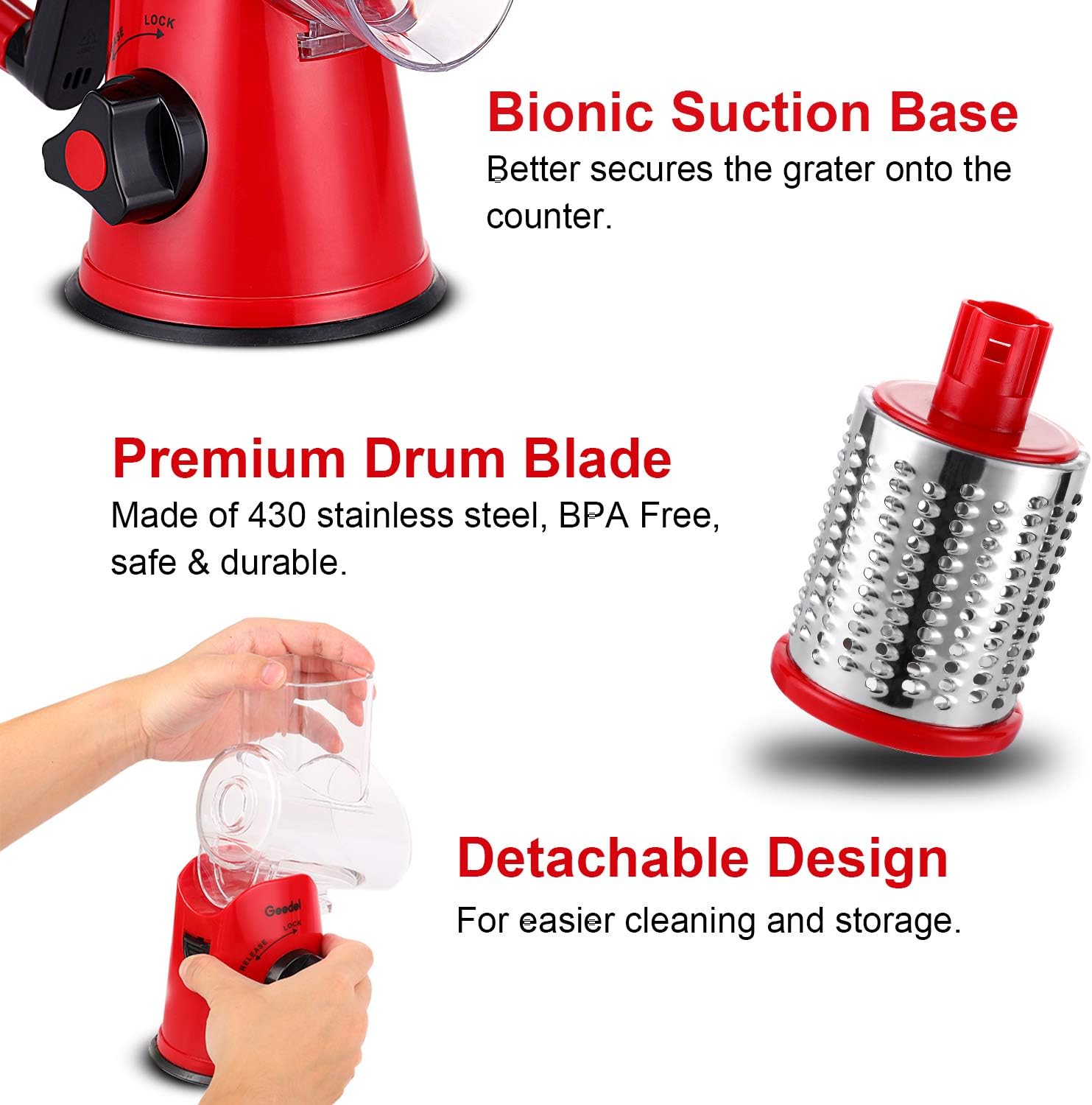 Rotary Cheese Grater with 3 Blades
