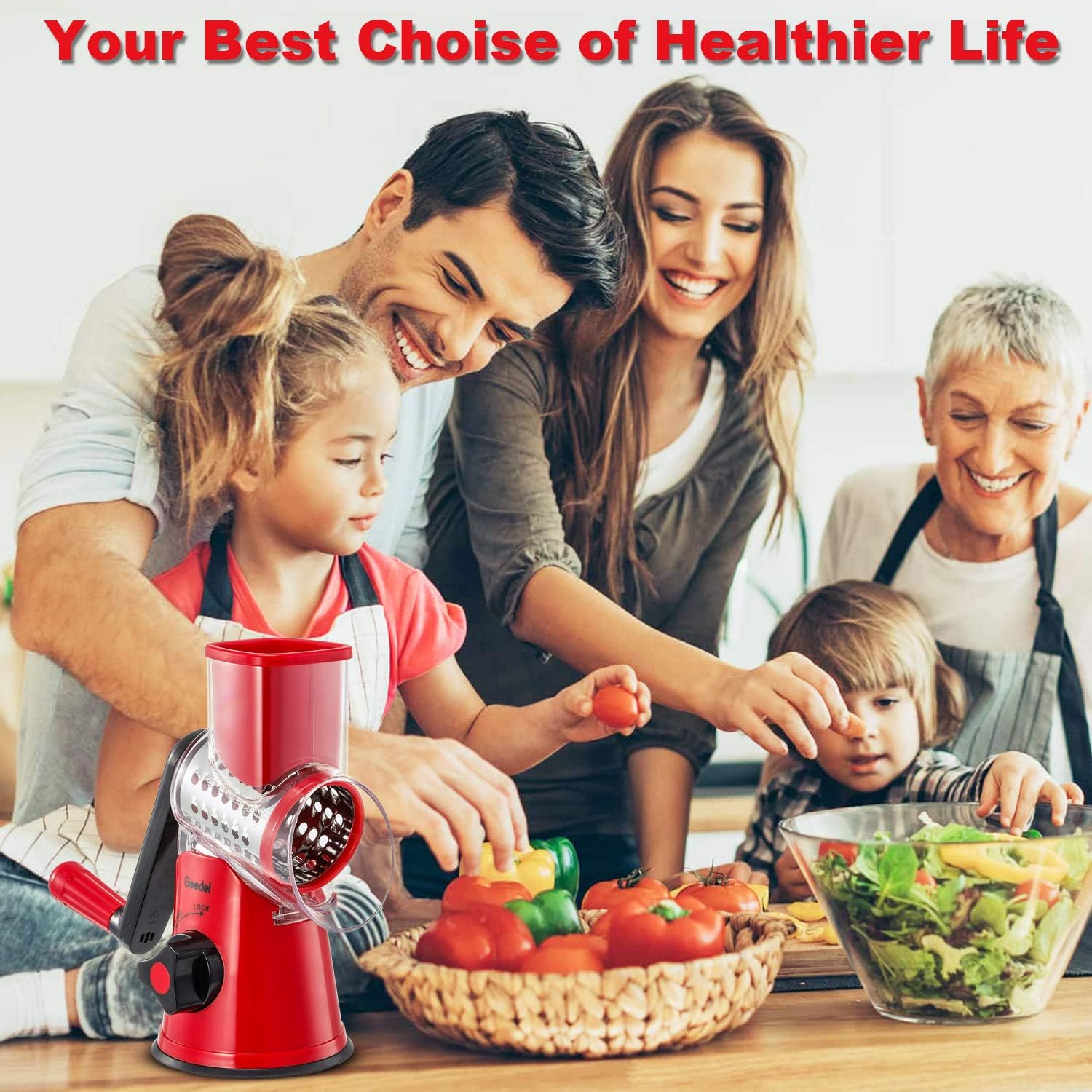 Rotary Cheese Grater with 3 Blades